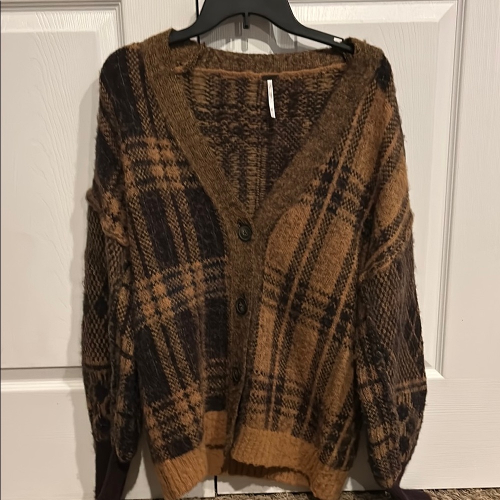 Free People Plaid Brown and Black Women's Sweater